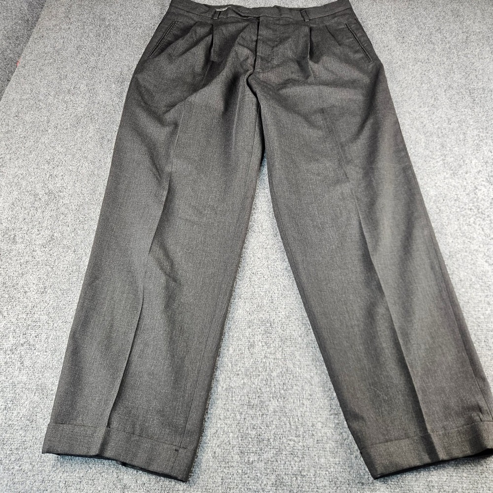 Mani Giorgio Armani Italy Mens 35x31 Pleated Wool Dress Pants Gray Cuffed